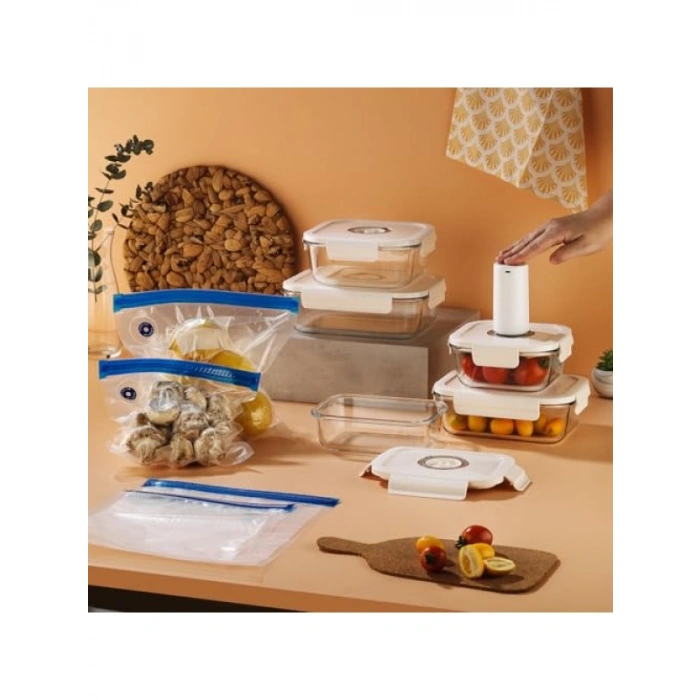 Vakumlu Cam Saklama Kabı ve Gıda Torbası Seti