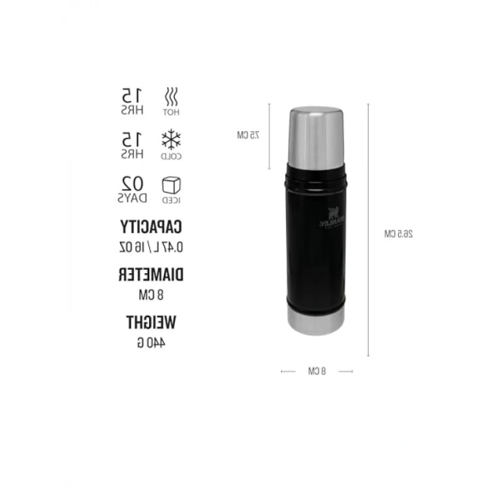 Vakumlu Çelik Termos - 0.47 Litre Mat Siyah