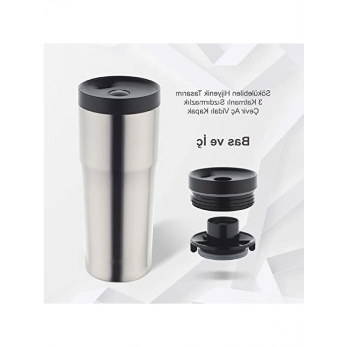 Vakumlu Çift Katmanlı Sızdırmaz Termos 480 ml - Metalik Gri