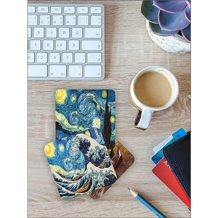 Van Gogh Temalı Ahşap Bardak Altlığı, 6lı Set (9x9cm)