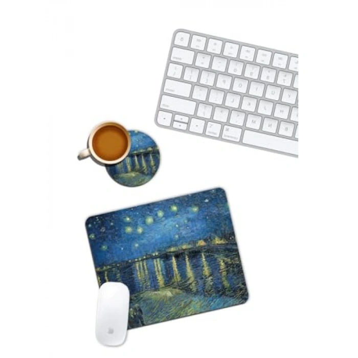 Van Gogh Temalı Yıldızlı Gece Mouse Pad ve Bardak Altlığı Seti