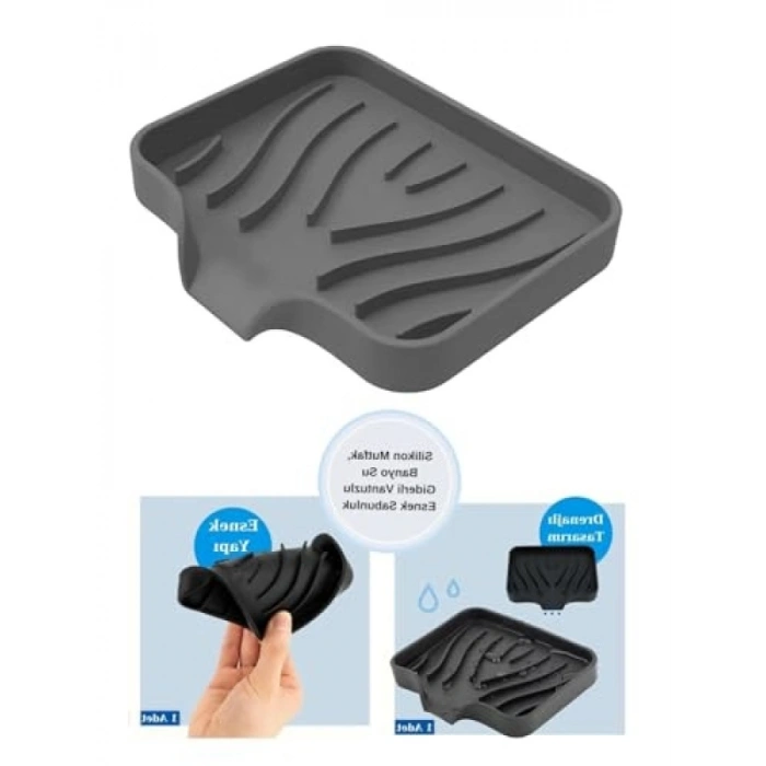 Vantuzlu Esnek Sabunluk - Mutfak ve Banyo İçin Siyah Silikon Tasarım