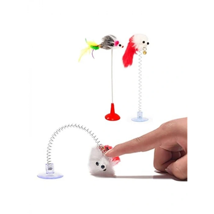 Vantuzlu fareli tüylü peluş kedi oyuncağı, eğlenceli tasarım