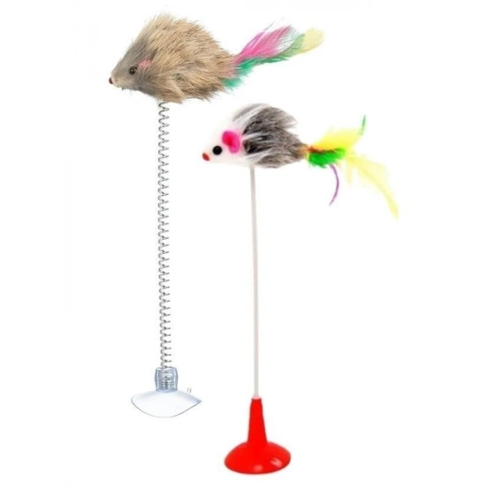 Vantuzlu Hareketli Çanlı Eğlenceli Peluş Kedi Oyuncağı, 2li Paket
