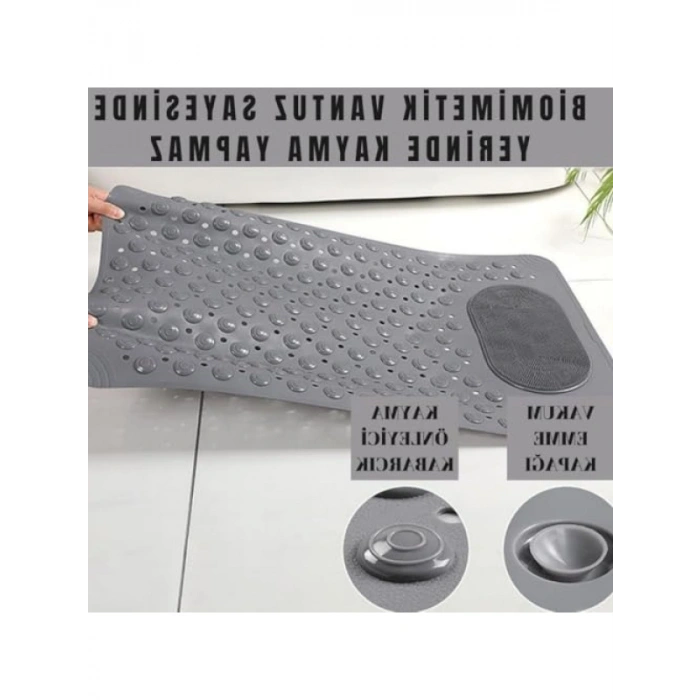 Vantuzlu Kaydırmaz Banyo Paspası (35x69 cm, Gri)