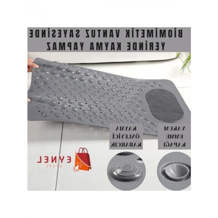 Vantuzlu Kaydırmaz Banyo Paspası (35x69 cm, Gri)