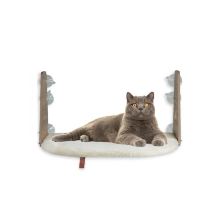 Vantuzlu Kedi Cam Yatağı - Krem