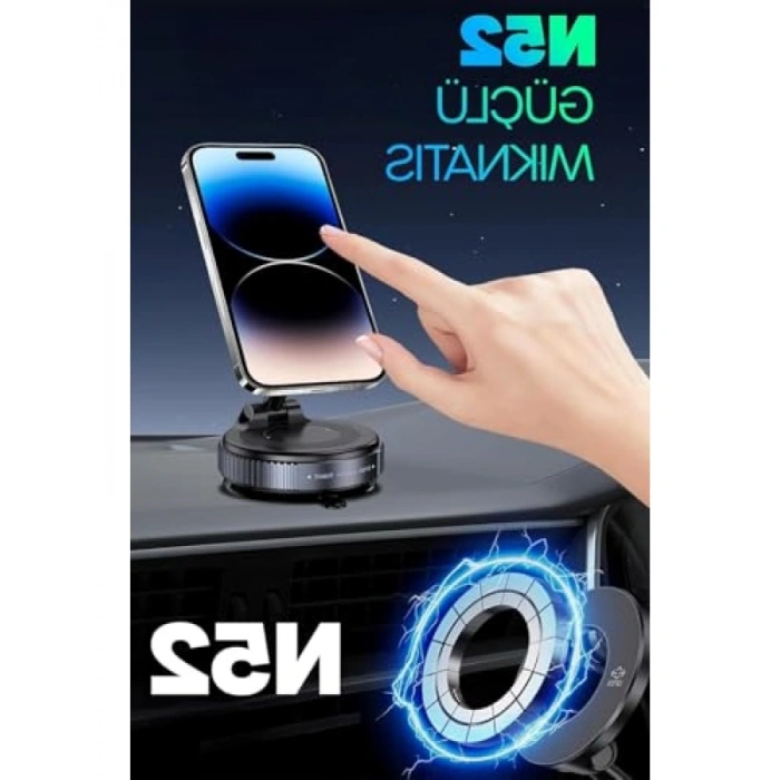 Vantuzlu Mıknatıslı Araç Telefon Tutucu - 360° Dönebilir, MagSafe ve Android Uyumlu