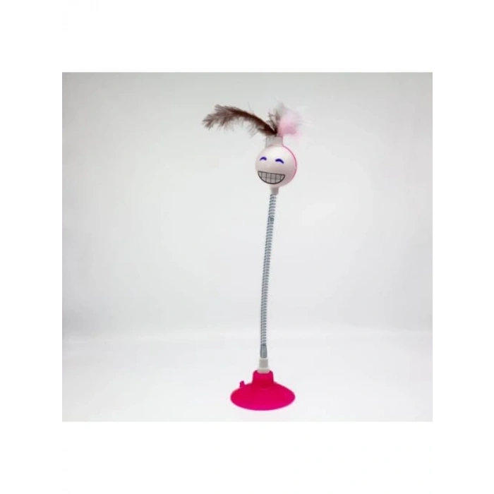 Vantuzlu Yaylı Gülen Yüz Kedi Oyuncağı - Pembe