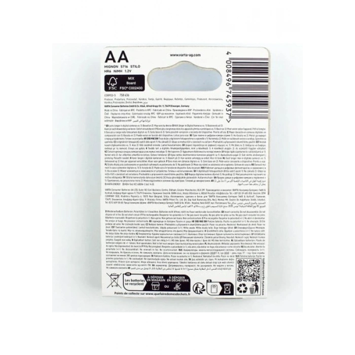 Varta Rechargeable Accu Ready 2 Use AA 2600mAh Kalem Pil Şarj Edilmiş Kullanıma Hazır 2li