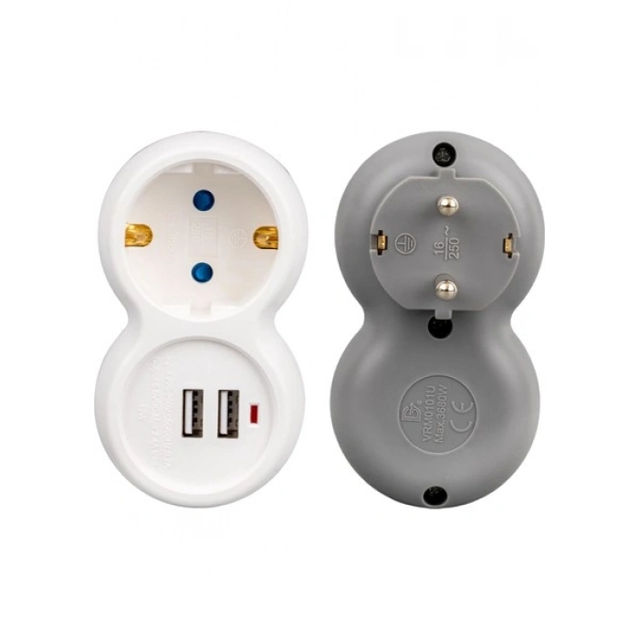 Vea Shopzum Vea VRM0101U 250V 16A Tekli Çift Usbli Priz