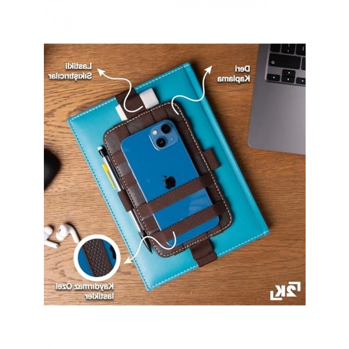 Vegan Defter Organizeri, Telefon ve Aksesuar Taşıyıcı, Kaydırmaz