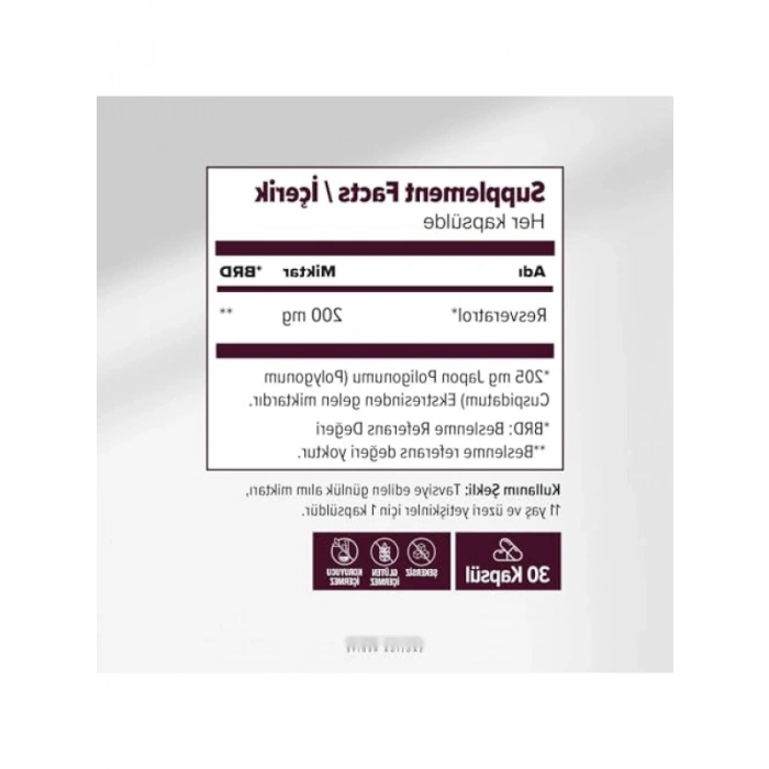 Vegan Resveratrol Kapsülleri, 200 mg - 30 Kapsül