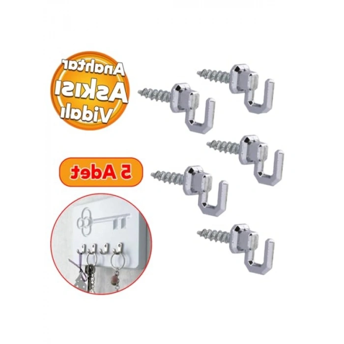 Vidalı Metal Duvar Askısı - 5 ADET Çengelli Tasarım