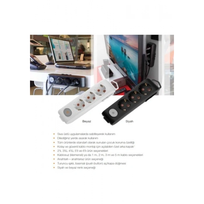 Viko Multi-Let 2 li Siyah Çocuk Korumalı Grup Priz 5 mt 90133205
