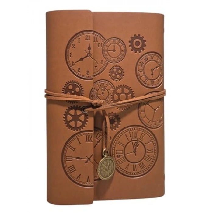 Vintage Baskılı Deri Kapaklı Günlük Defter, Hediyelik Tasarım