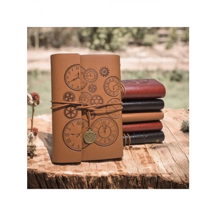 Vintage Baskılı Deri Kapaklı Günlük Defter, Hediyelik Tasarım