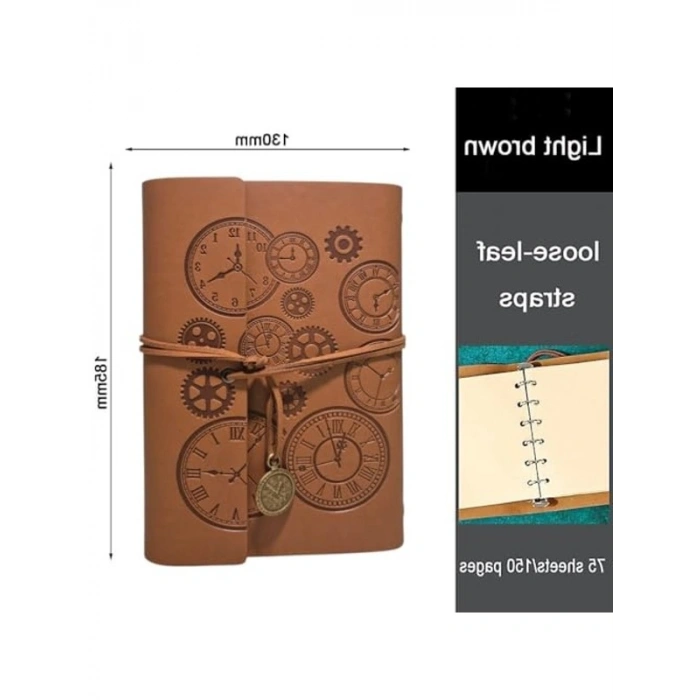 Vintage Baskılı Deri Kapaklı Günlük Defter, Hediyelik Tasarım