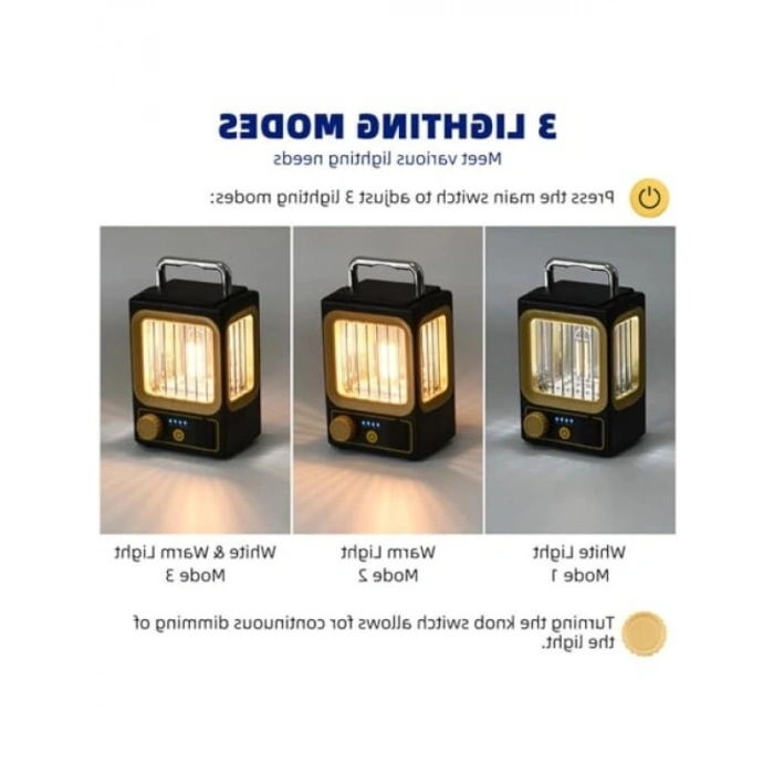 Vintage Dimmer LED Kamp Lambası - Suya Dayanıklı, USB Şarjlı