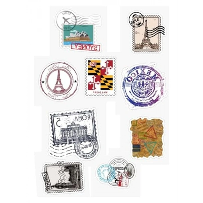 Vintage Dünya Şehirleri Temalı Pul Tasarımlı Sticker Seti