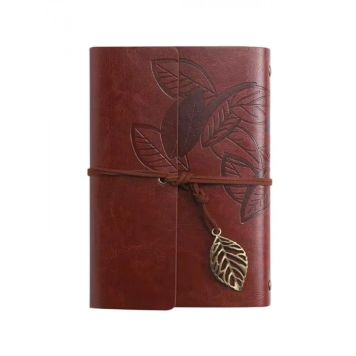 Vintage Yaprak Motifli PU Deri Defter - 80 Sayfa Çizgisiz