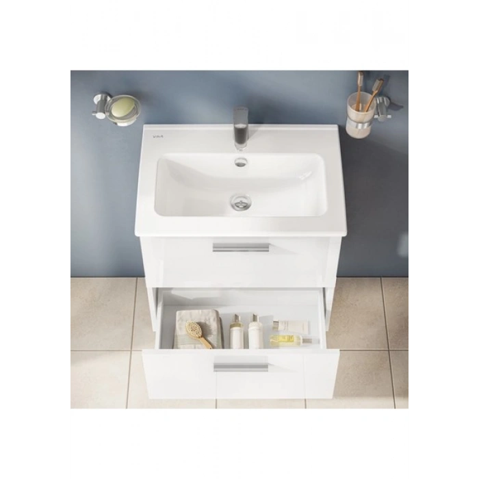 VitrA Mia 75021 Banyo Dolabı Seti, Çekmeceli, 60 cm, Parlak Beyaz