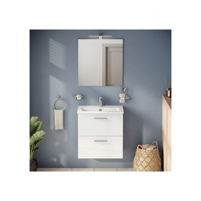 VitrA Mia 75021 Banyo Dolabı Seti, Çekmeceli, 60 cm, Parlak Beyaz