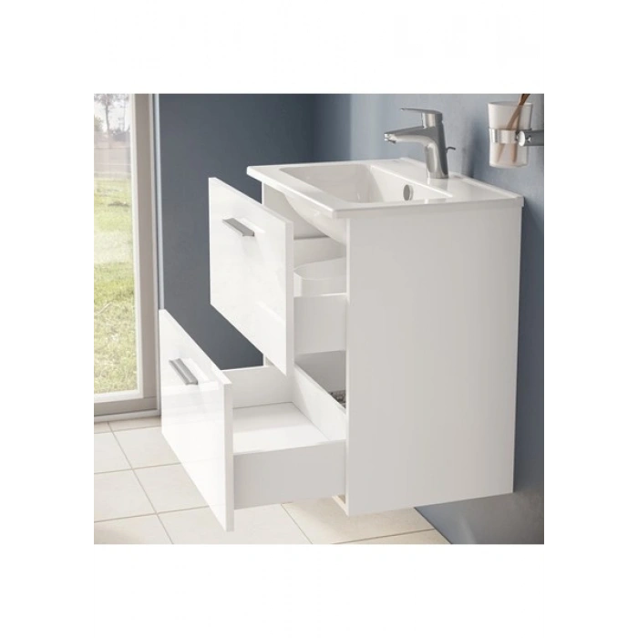 VitrA Mia 75021 Banyo Dolabı Seti, Çekmeceli, 60 cm, Parlak Beyaz