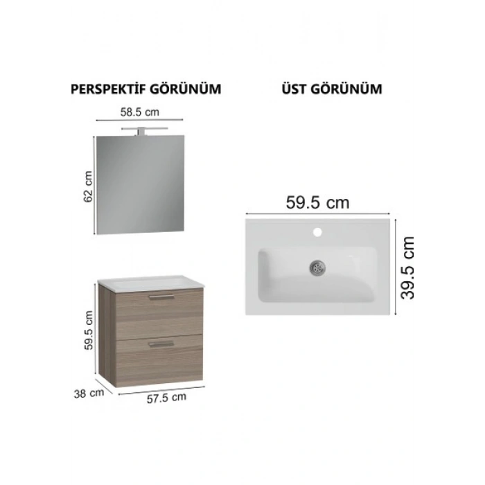 VitrA Mia 75103 Banyo Dolabı Seti, Çekmeceli, 60 cm, Cordoba