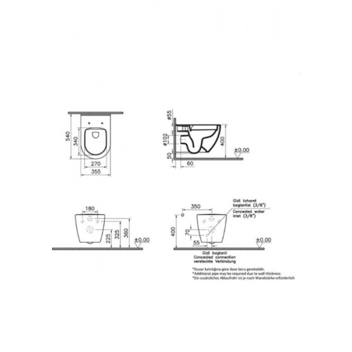 VitrA S60 Smooth Flush Asma Klozet 7510L003-0090, Vitra Universal 2 Soft Klozet Kapağı 121-003-909