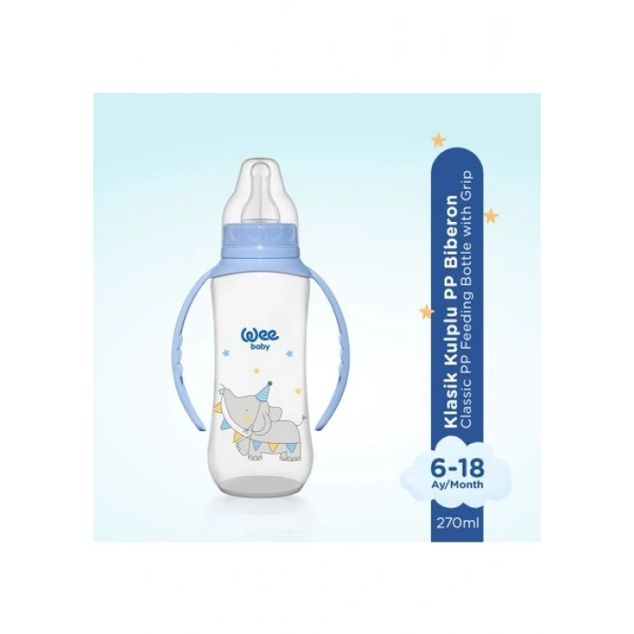 Wee Baby Klasik Kulplu PP Biberon 270 ml Mavi 6-18 Ay
