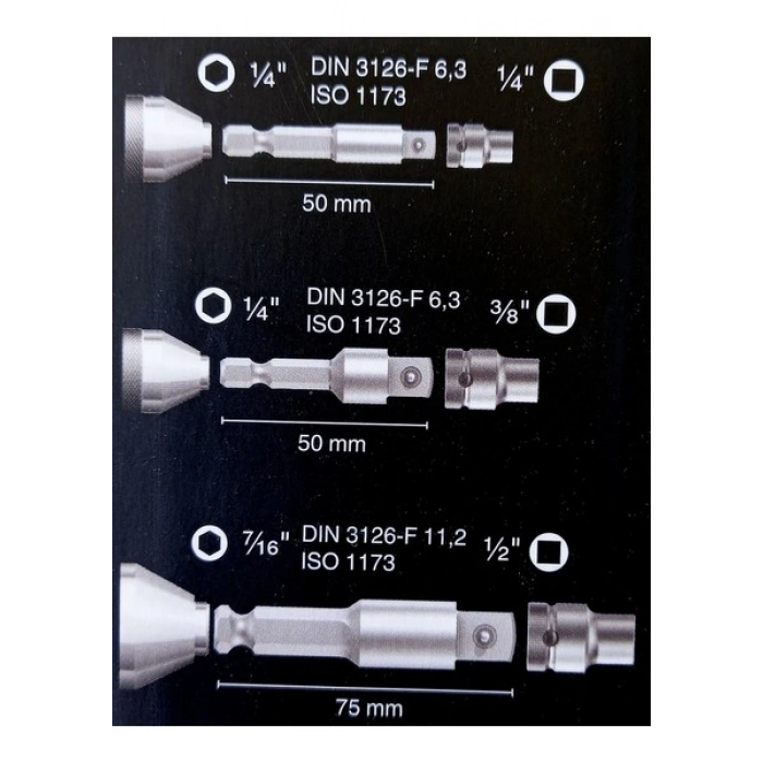 Wera 870/4/7 1/4 x 50 mm, 3/8 x 50 mm, 1/2 x 75 mm Adaptör Seti - 05073200001