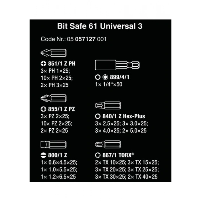 Wera Bit-Safe 61 Universal 3 Bits Seti