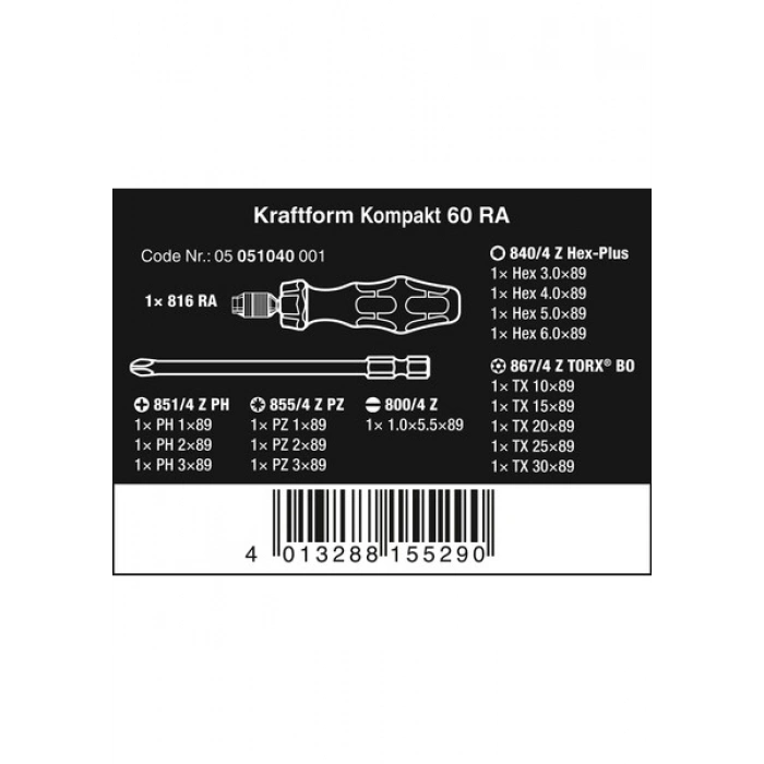 Wera K. Kompakt 60 RA Cırcır Tutuculu Bits Set 05051040001