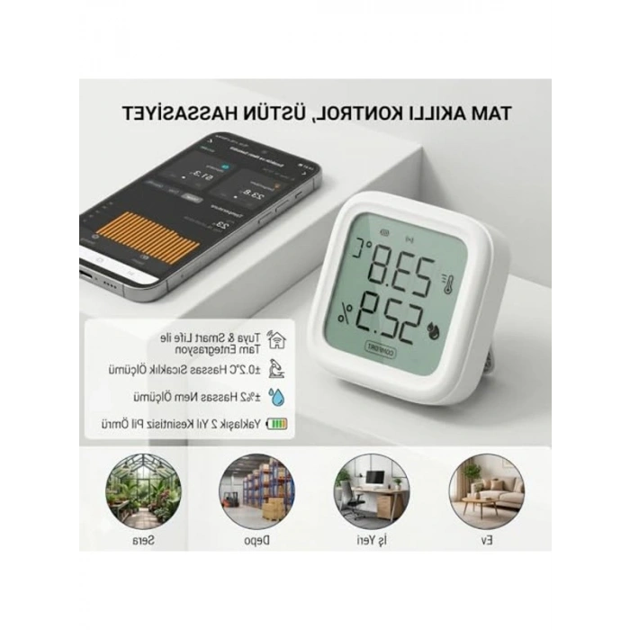 WiFi LCD Ekranlı Sıcaklık ve Nem Ölçer, Akıllı Ev Sistemleri ile Uyumlu