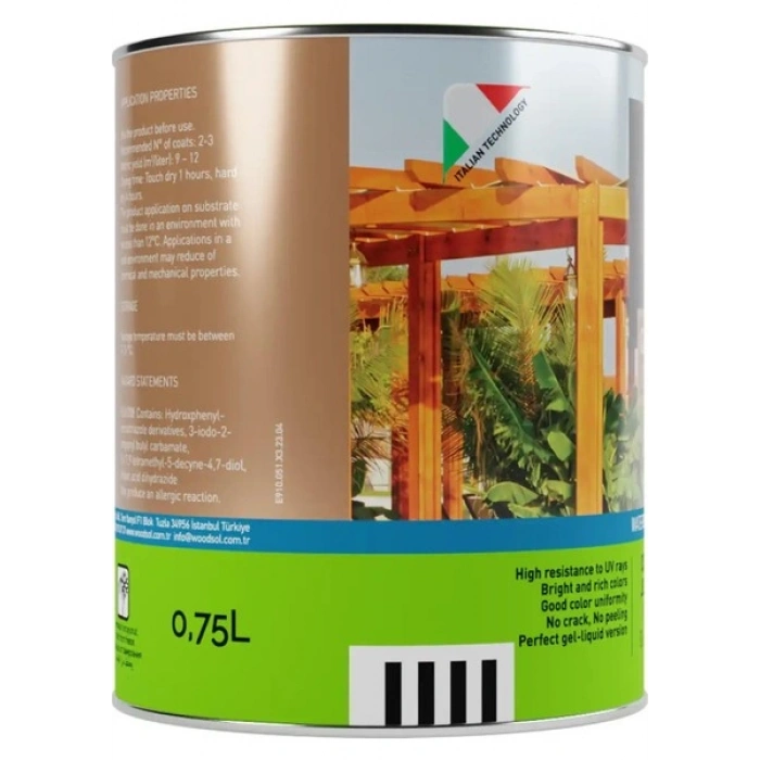 Woodsol Gemina Dış Mekan Ahşap Jel Vernik 0000 Clear 0.75 l