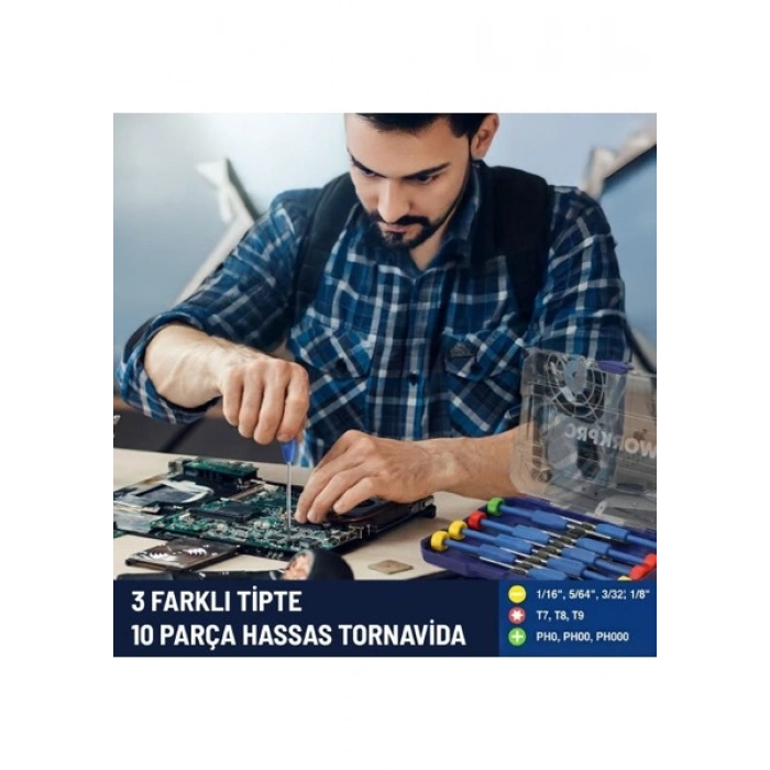 Workpro WP200530 Cr-V 10 Parça Profesyonel Manyetik Hassas Tornavida Seti