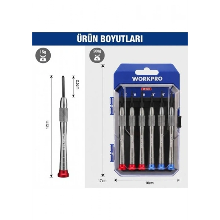 Workpro WP200549 6 Parça Profesyonel S2 Manyetik Saatçi Tornavida Seti