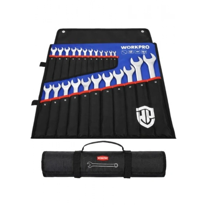 Workpro WP202504 6-32MM 23 Parça Cr-V Profesyonel Kombine Anahtar Takımı + Bez Taşıma Kılıfı