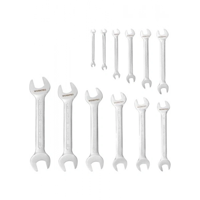 Workpro WP202507 6-32 mm 12 Parça Cr-V Profesyonel Açık Ağız Anahtar Takımı + Bez Taşıma Kılıfı