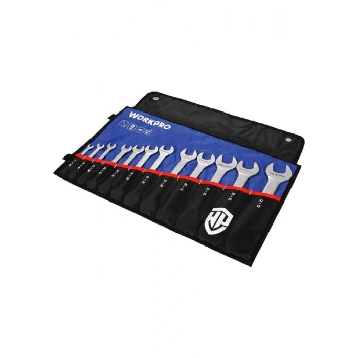 Workpro WP202507 6-32 mm 12 Parça Cr-V Profesyonel Açık Ağız Anahtar Takımı + Bez Taşıma Kılıfı