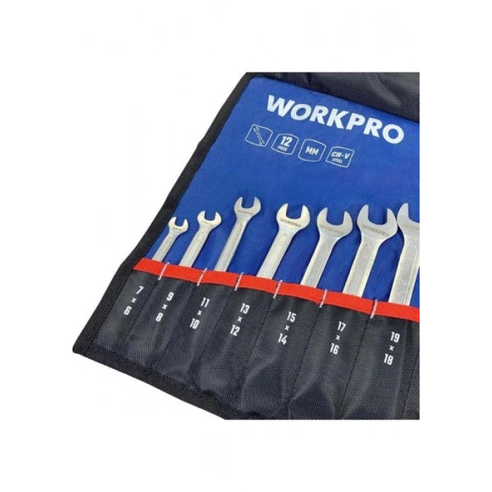 Workpro WP202507 6-32 mm 12 Parça Cr-V Profesyonel Açık Ağız Anahtar Takımı + Bez Taşıma Kılıfı