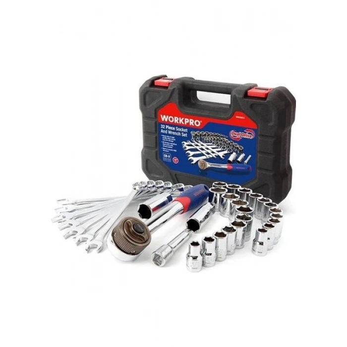 Workpro WP202528 3/8’’ Metrik/inç 32 Parça Cr-V Profesyonel Lokma ve Kombine Anahtar Takımı