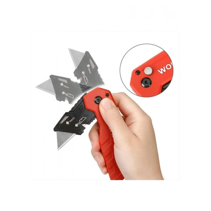 Workpro WP211018 Profesyonel Katlanır Çok Amaçlı Rötuş Maket Bıçağı + 10 Adet Yedek Bıçak