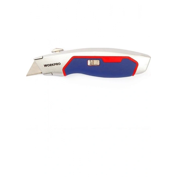 Workpro WP213011 Ağır Hizmet Alüminyum Gövde Geri Çekilebilir Rötuş Maket Bıçağı + 3 Adet Yedek Bıçak