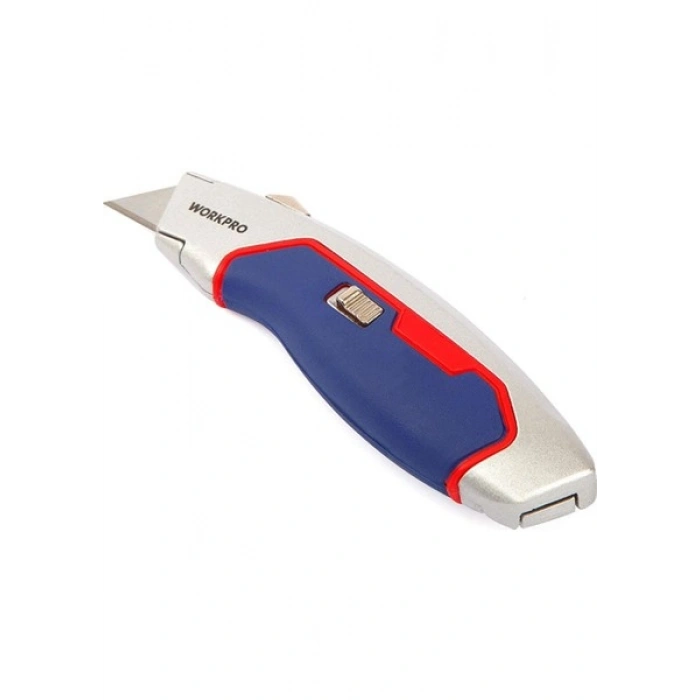 Workpro WP213011 Ağır Hizmet Alüminyum Gövde Geri Çekilebilir Rötuş Maket Bıçağı + 3 Adet Yedek Bıçak