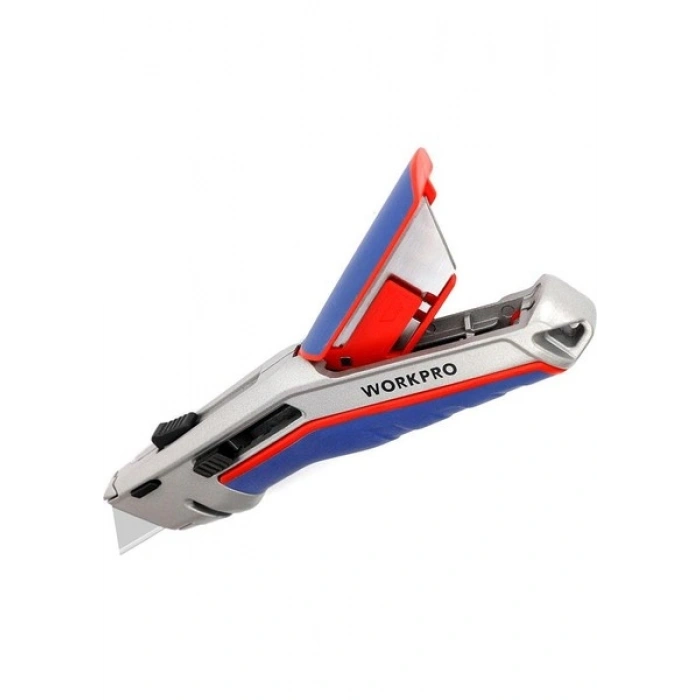 Workpro WP213015 Ağır Hizmet Alüminyum Gövde Otomatik Geri Çekilebilir Rötuş Maket Bıçağı + 5 Adet Yedek Bıçak
