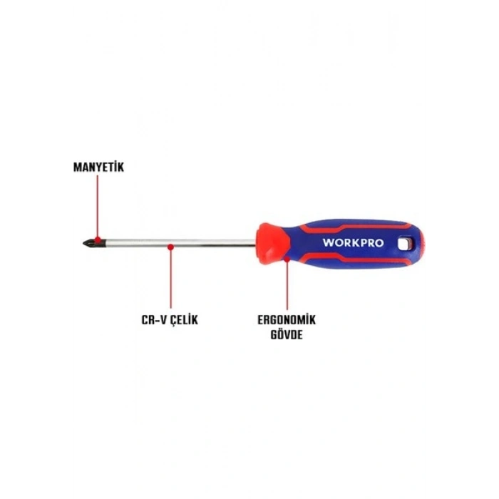Workpro WP221035 PZ0X75MM Cr-V Manyetik Profesyonel Yıldız Tornavida