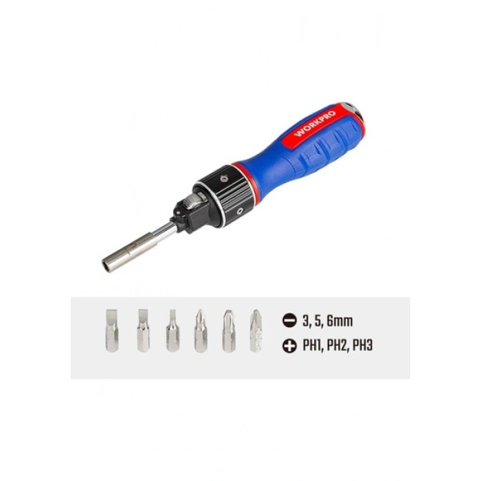 Workpro WP221069 6-In-1 Profesyonel Cr-V Cırcırlı Manyetik Tornavida Seti