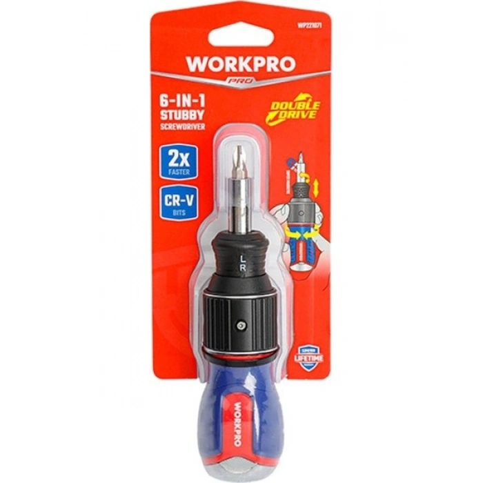 Workpro WP221071 6-In-1 Profesyonel Cr-V Cırcırlı Manyetik Topaç Tornavida Seti